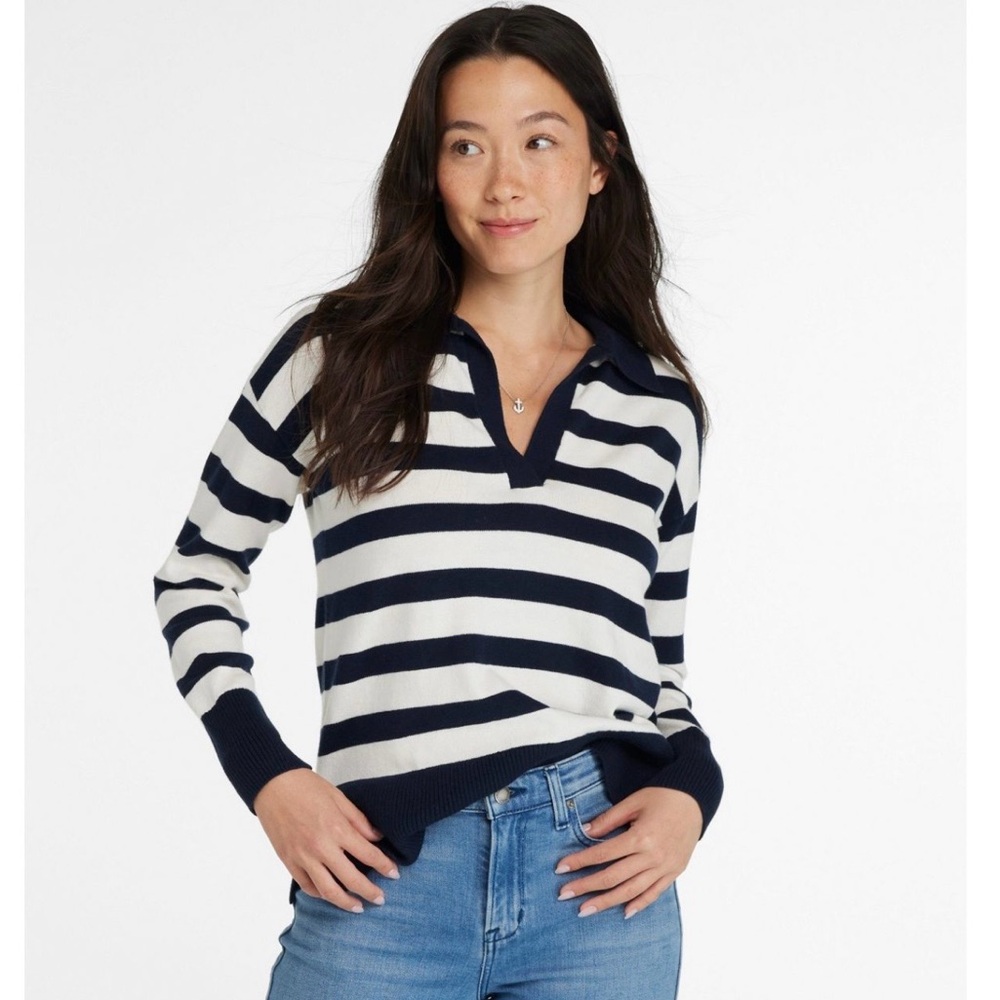 L.L. Bean Women’s Cotton/Cashmere Sweater in Navy/Cream Polo Stripe Size XL